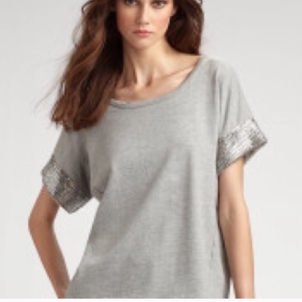 Gryphon grey short sleeve top embellished sleeves